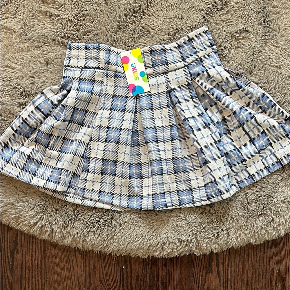 Plaid Pleated Skirt in Blue and White